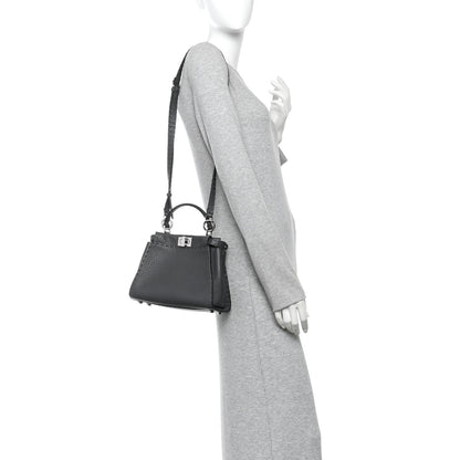 Fendi Cuoio Romano Selleria Bi-Color Mini Peekaboo Iconic Satchel Asfalto Latte 2 of 10