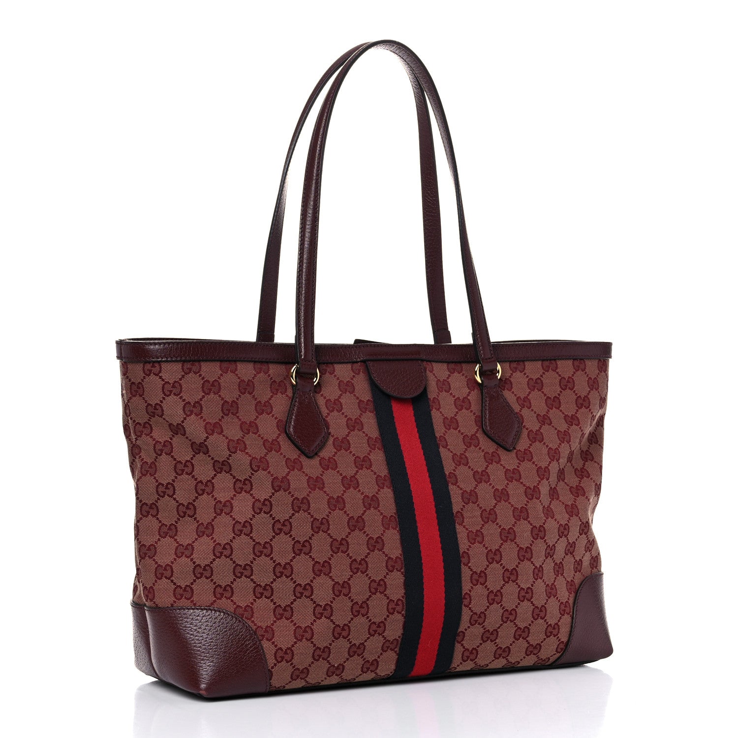Gucci Monogram Textured Dollar Calfskin Web Medium Ophidia Shopping Tote Sahara Rubino Chardonnay 3 of 16