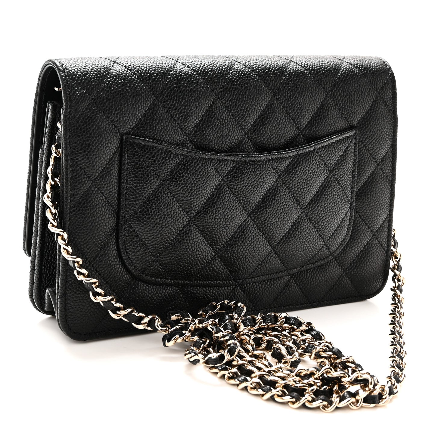 Caviar Quilted Bow Wallet On Chain WOC Black