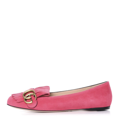 Gucci Kid Scamosciato GG Marmont Fringe Flats 37.5 Hot Pink 1 of 10