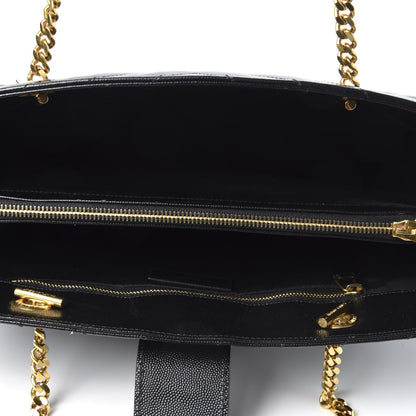Saint Laurent Grain De Poudre Matelasse Chevron Monogram Shopping Bag Black 4 of 10