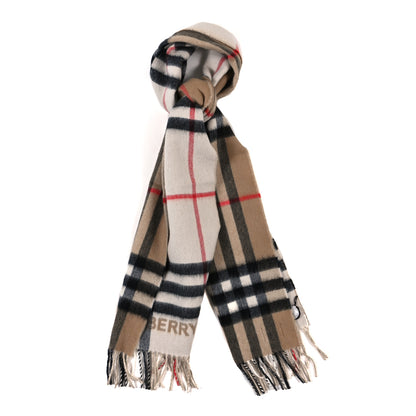 Burberry Cashmere Giant Check Fringe Scarf Archive Beige White 1 of 4