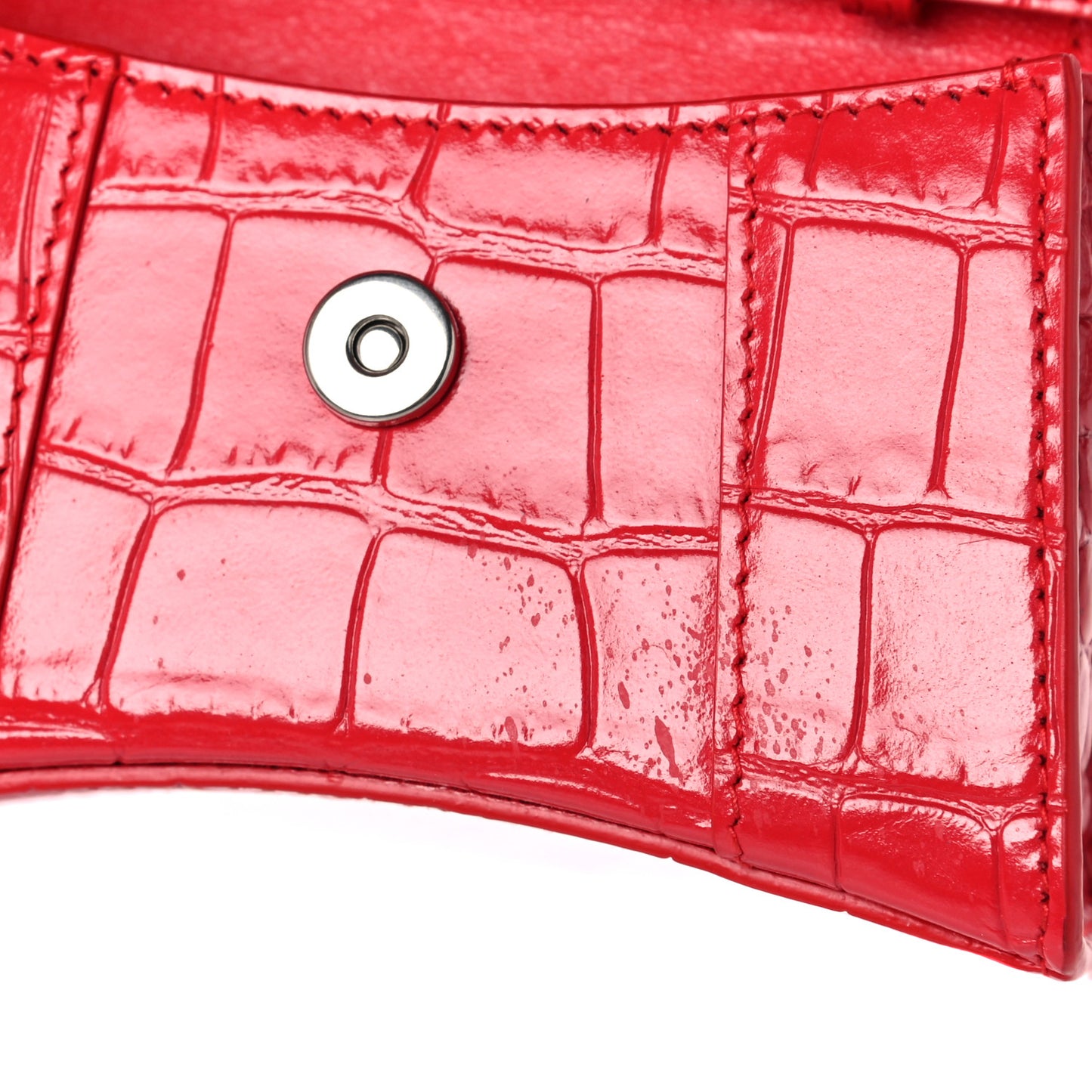 Shiny Calfskin Tonal B Crocodile Embossed Hourglass Top Handle Bag Mini Bright Red