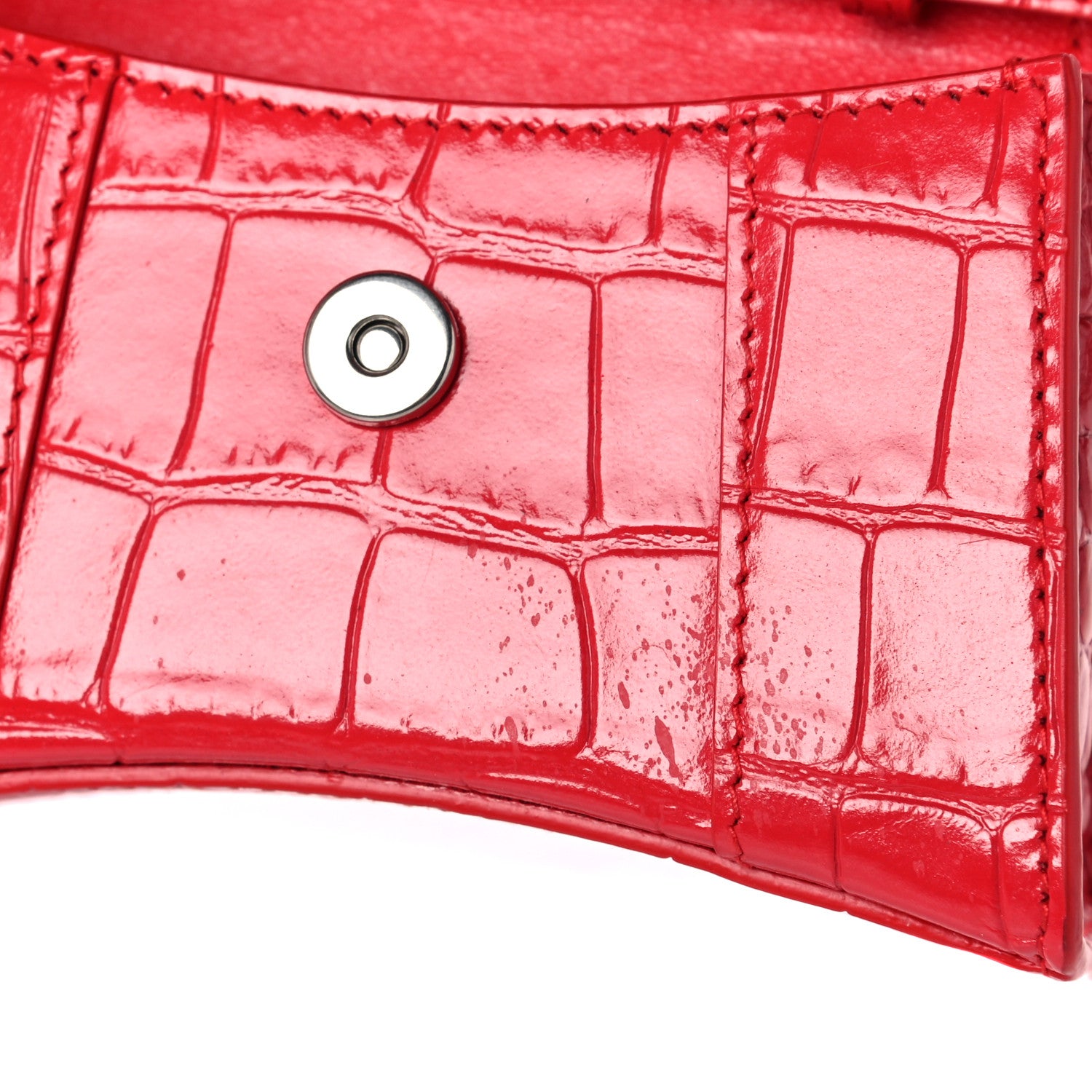 Balenciaga Shiny Calfskin Tonal B Crocodile Embossed Hourglass Top Handle Bag Mini Bright Red 11 of 12
