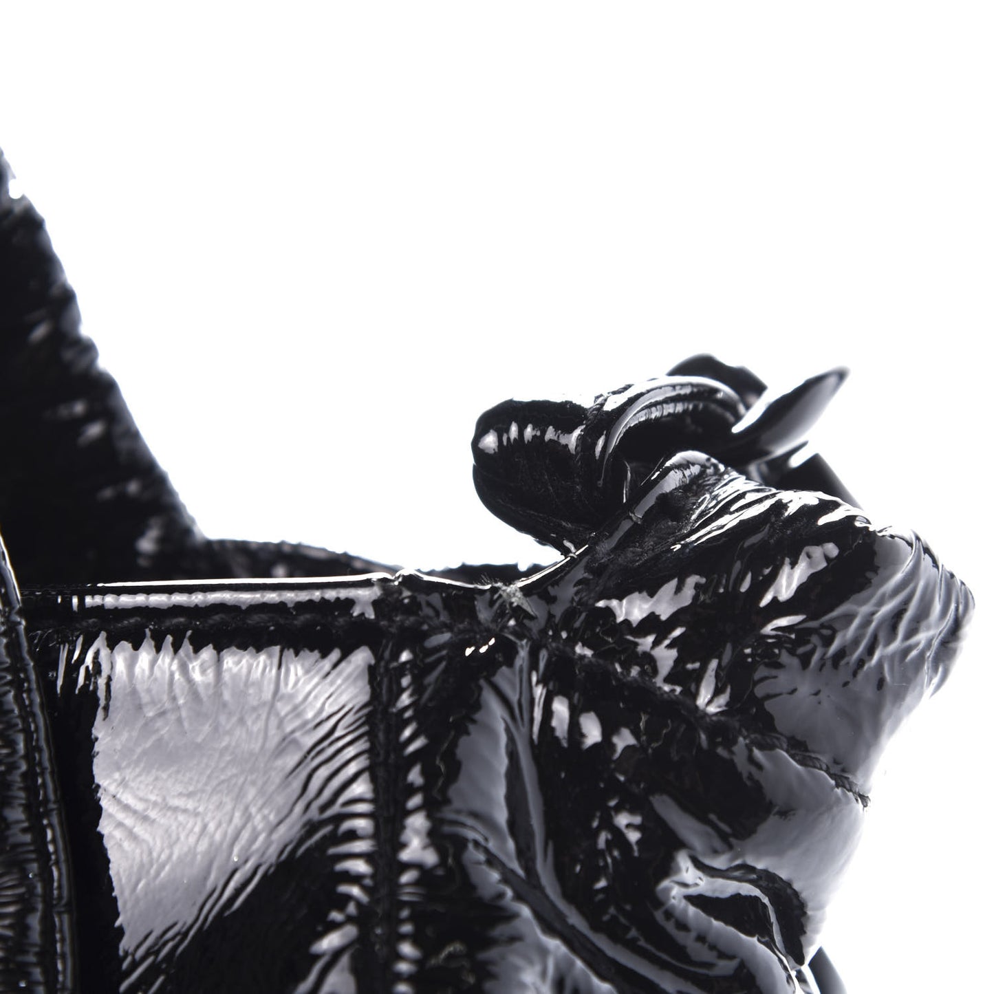 Crinkled Patent Modern Chain Flap Black