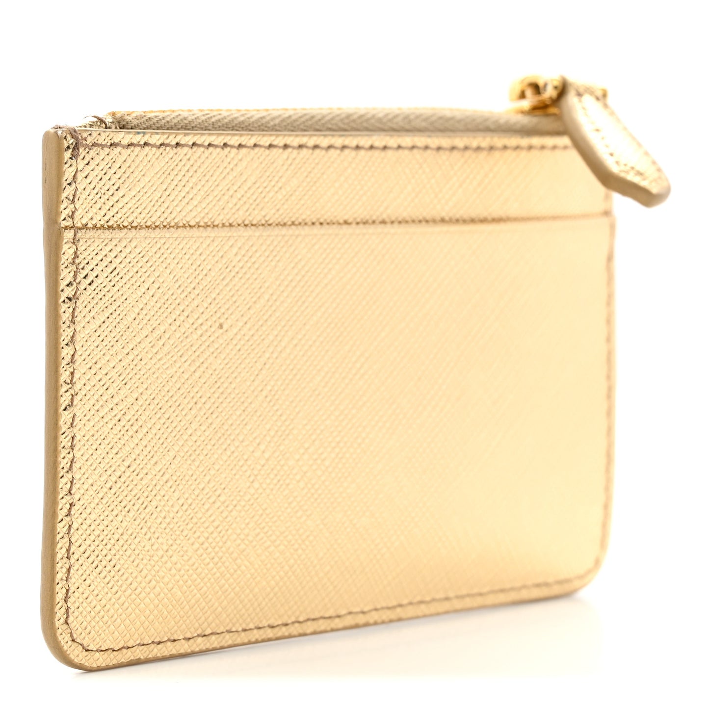 Metallic Saffiano City Calf Triangle Card Holder Gold