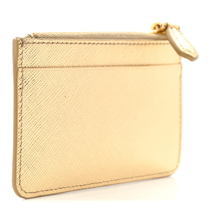 Prada Metallic Saffiano City Calf Triangle Card Holder Gold 3 of 8