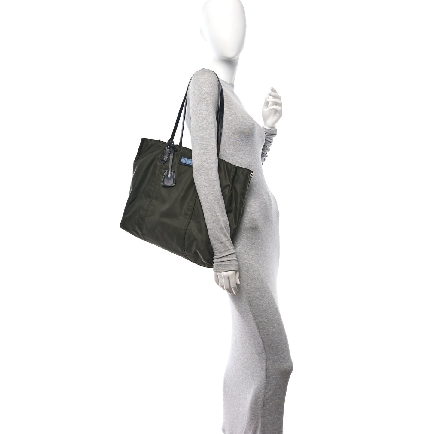 Tessuto Nylon Glace Calfskin Etiquette Tote Militare Black