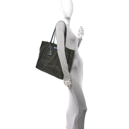 Prada Tessuto Nylon Glace Calfskin Etiquette Tote Militare Black 2 of 9