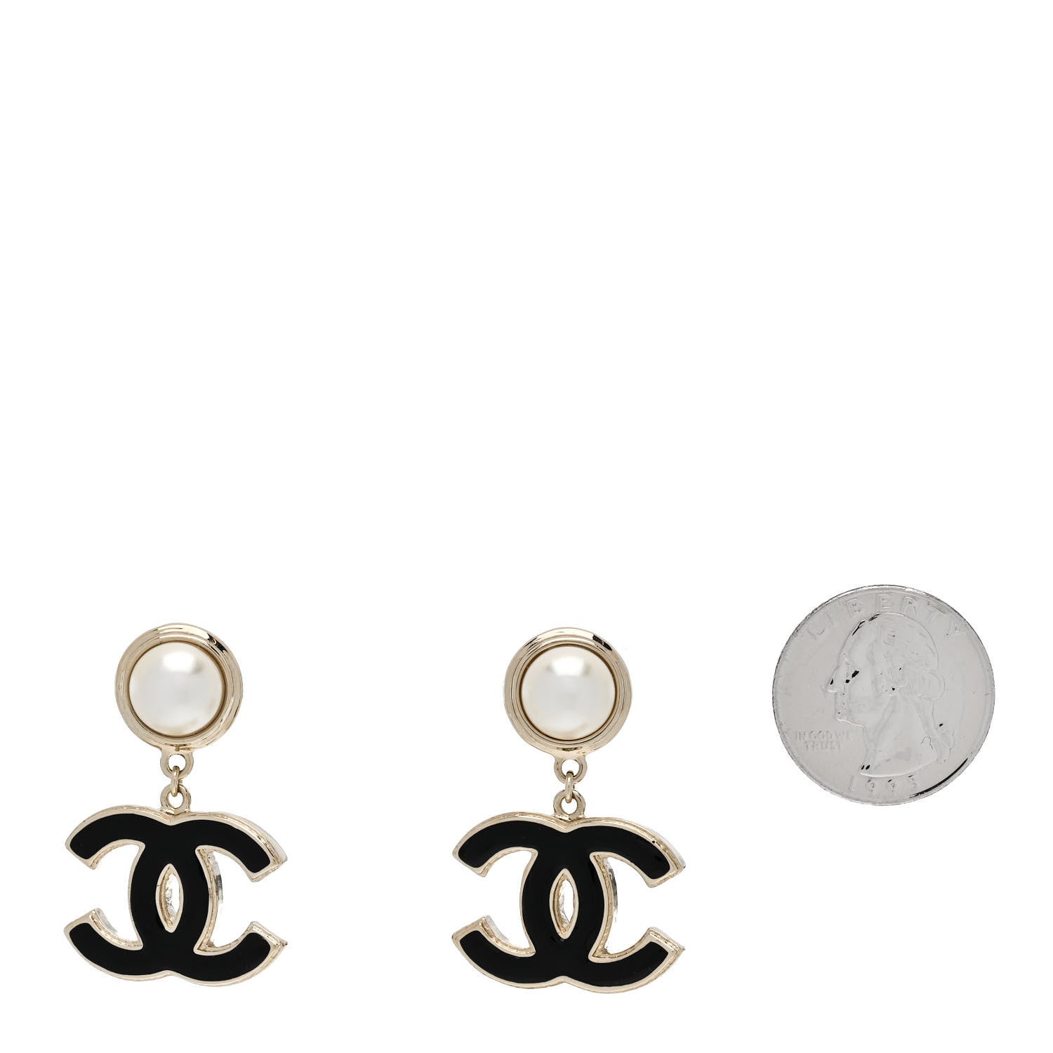 Chanel Pearl Enamel CC Drop Earrings Black 2 of 5