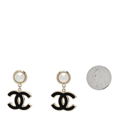 Chanel Pearl Enamel CC Drop Earrings Black 2 of 5