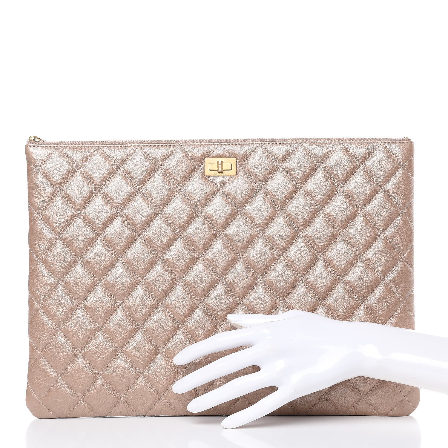 Chanel Metallic Calfskin Quilted Large Reissue Cosmetic Case Gold 2 of 8
