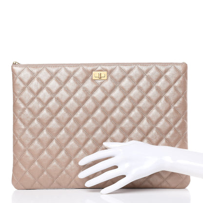 Chanel Metallic Calfskin Quilted Large Reissue Cosmetic Case Gold 2 of 8