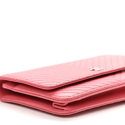 Chanel Caviar Chevron Quilted Wallet On Chain WOC Pink 9 of 14