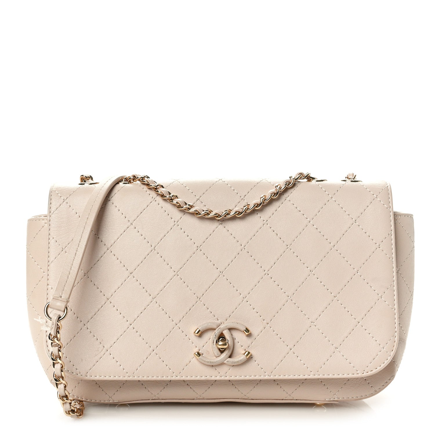 Chanel Calfskin Stitched Medium Covered CC Flap Bag Beige 1 of 11