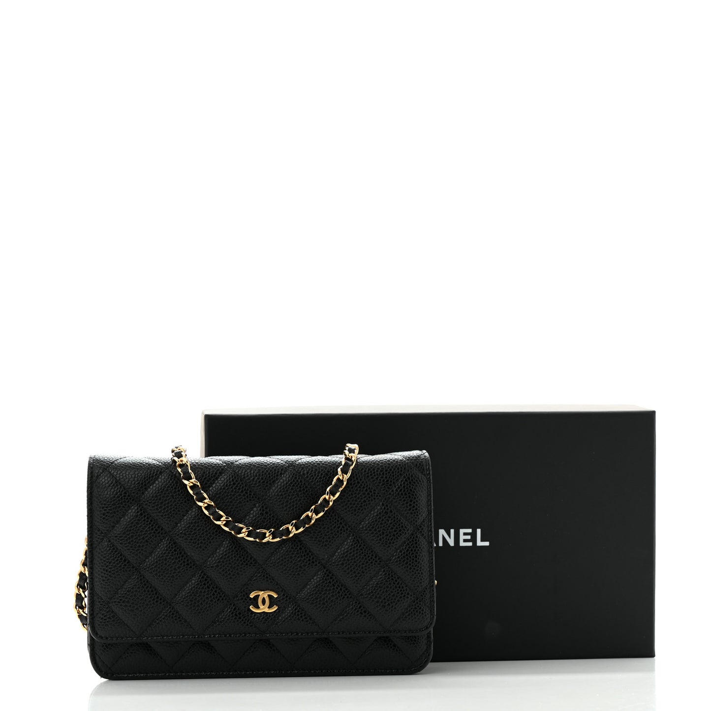 Caviar Quilted Wallet on Chain WOC Black