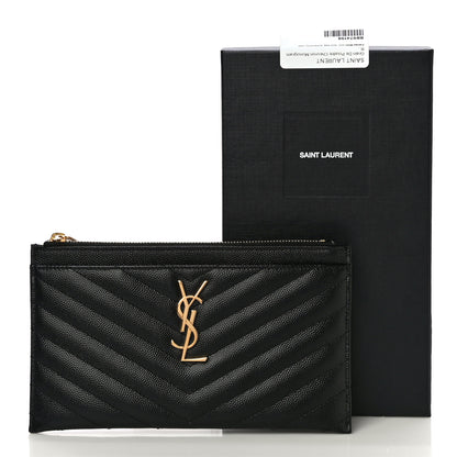 Saint Laurent Grain De Poudre Chevron Monogram Bill Pouch Black 11 of 11