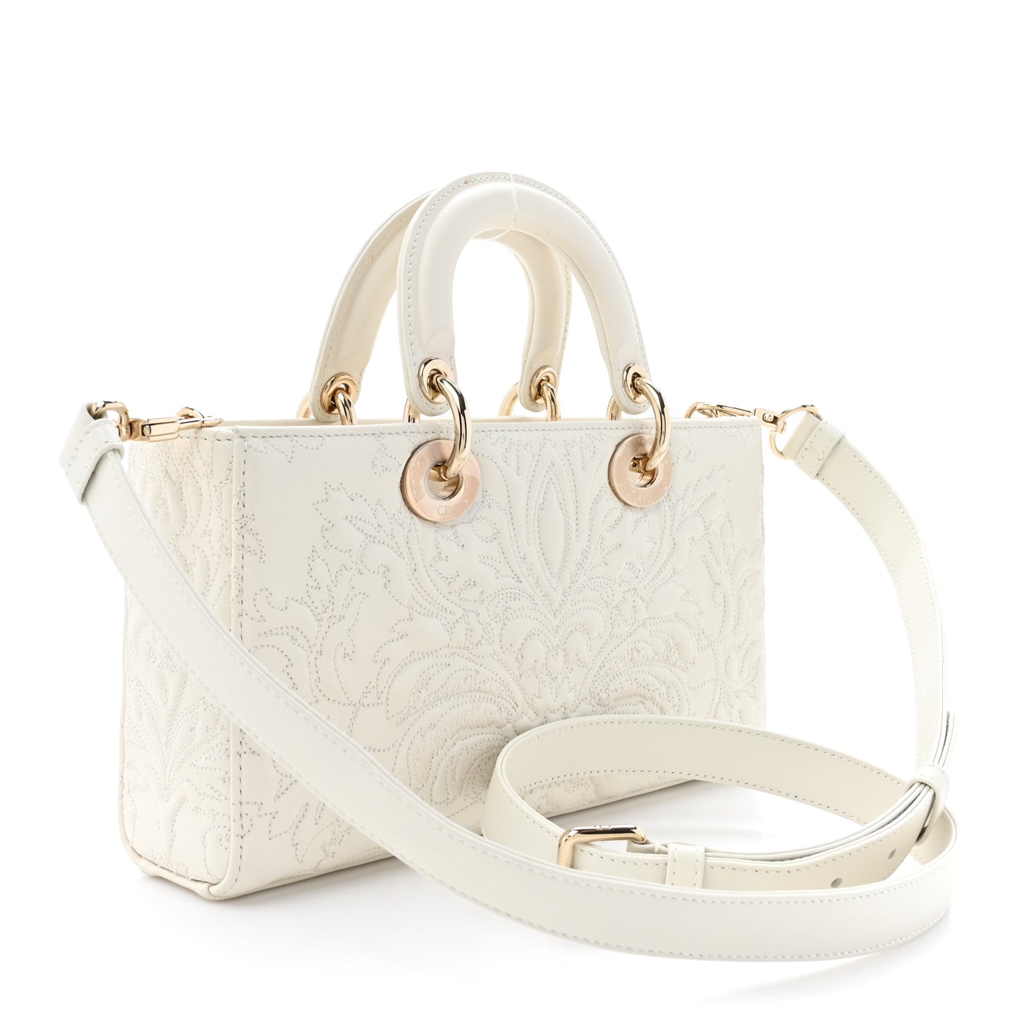 Calfskin Ornamental Embroidered Lady D-Joy White