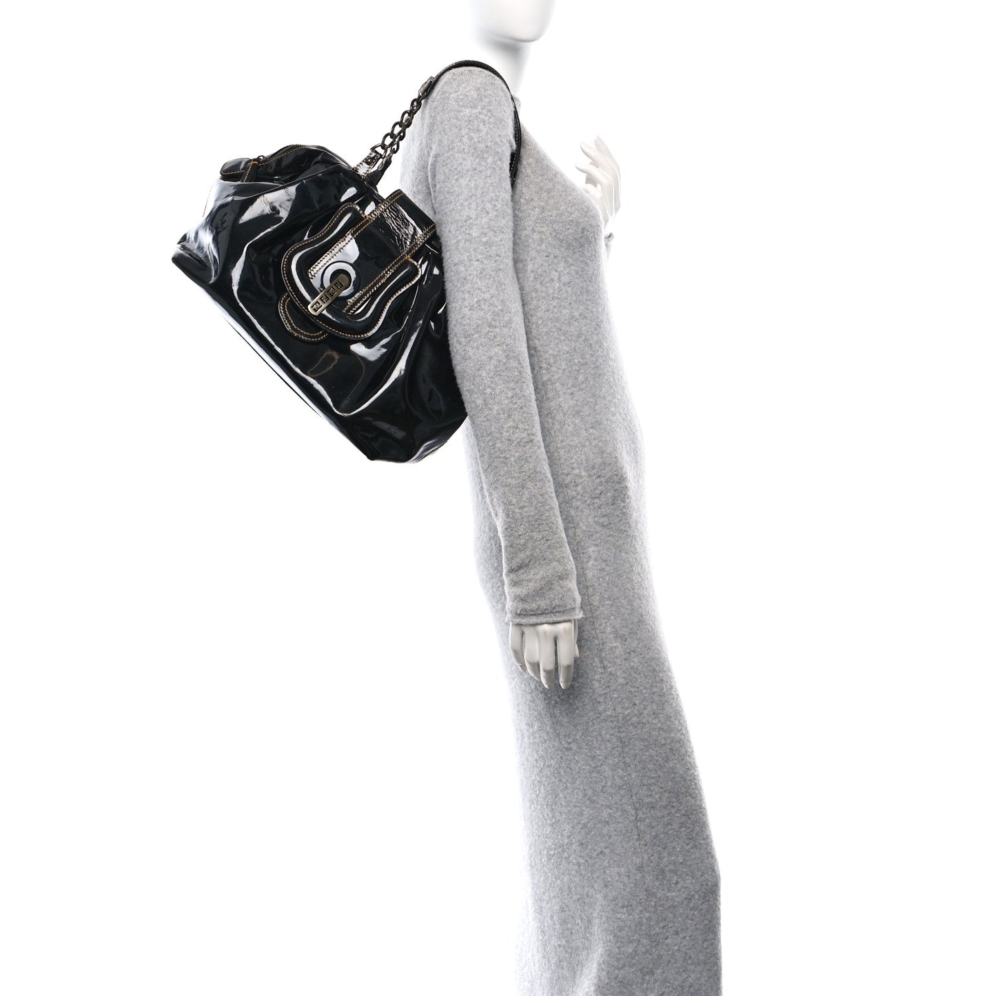 Vernice B Buckle Shoulder Bag Black