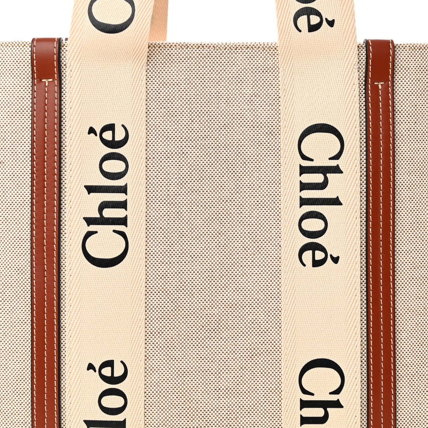 Chloe Cotton Calfskin Large Woody Ribbon Tote White Brown 8 of 10