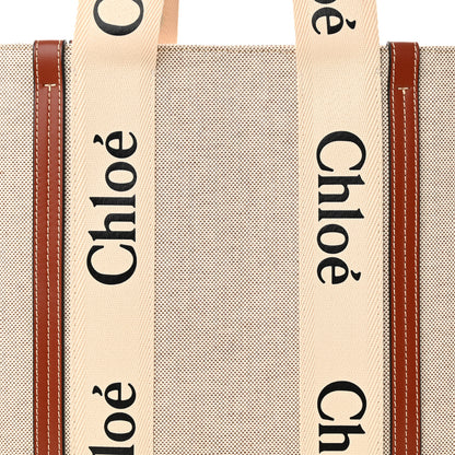 Chloe Cotton Calfskin Large Woody Ribbon Tote White Brown 8 of 10