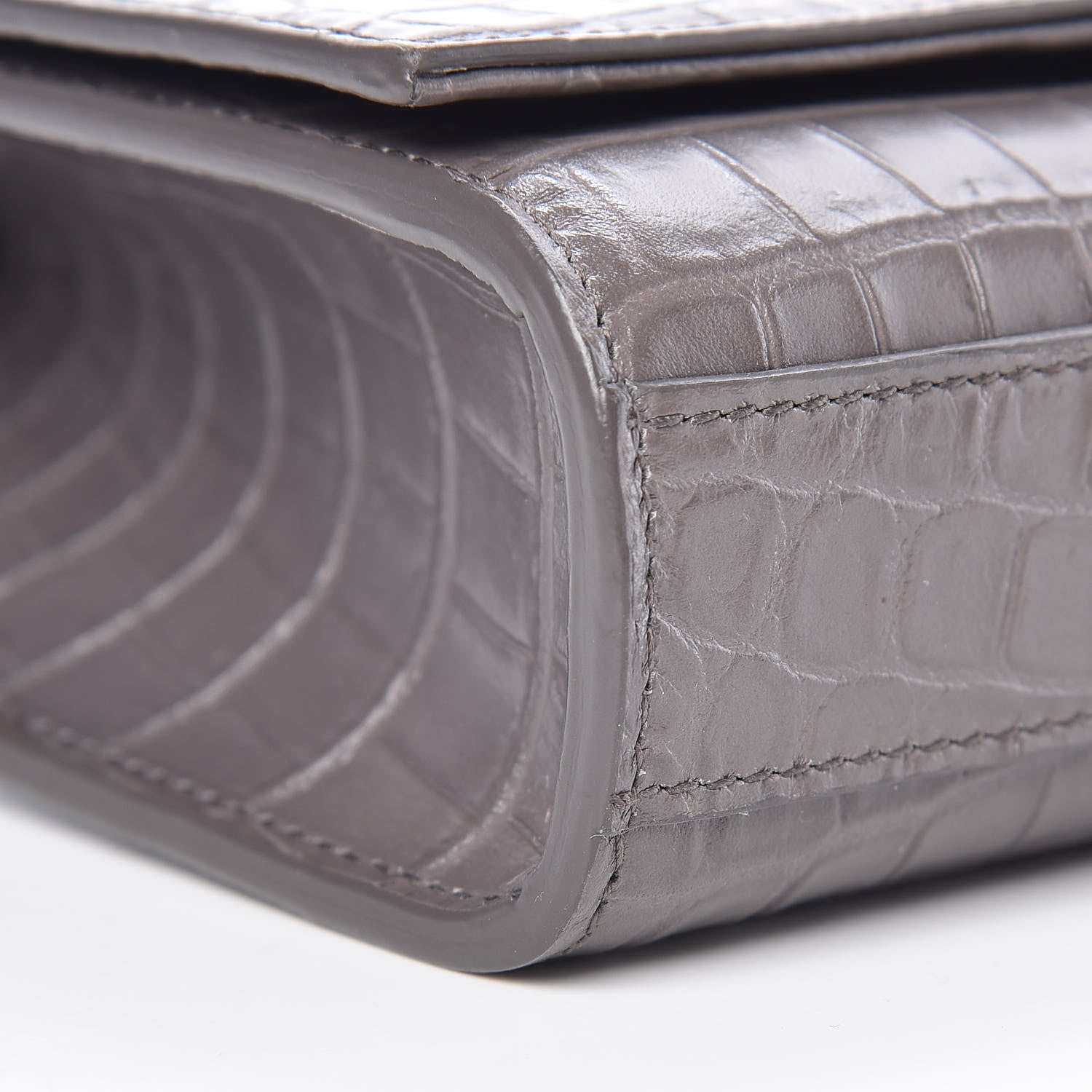 Saint Laurent Calfskin Crocodile Embossed Small Classic Monogram Kate Tassel Satchel Fog 5 of 9