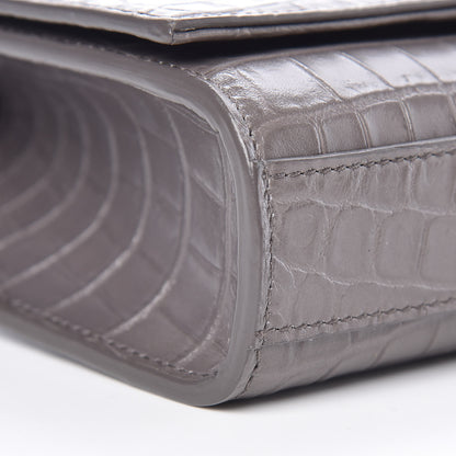 Saint Laurent Calfskin Crocodile Embossed Small Classic Monogram Kate Tassel Satchel Fog 5 of 9