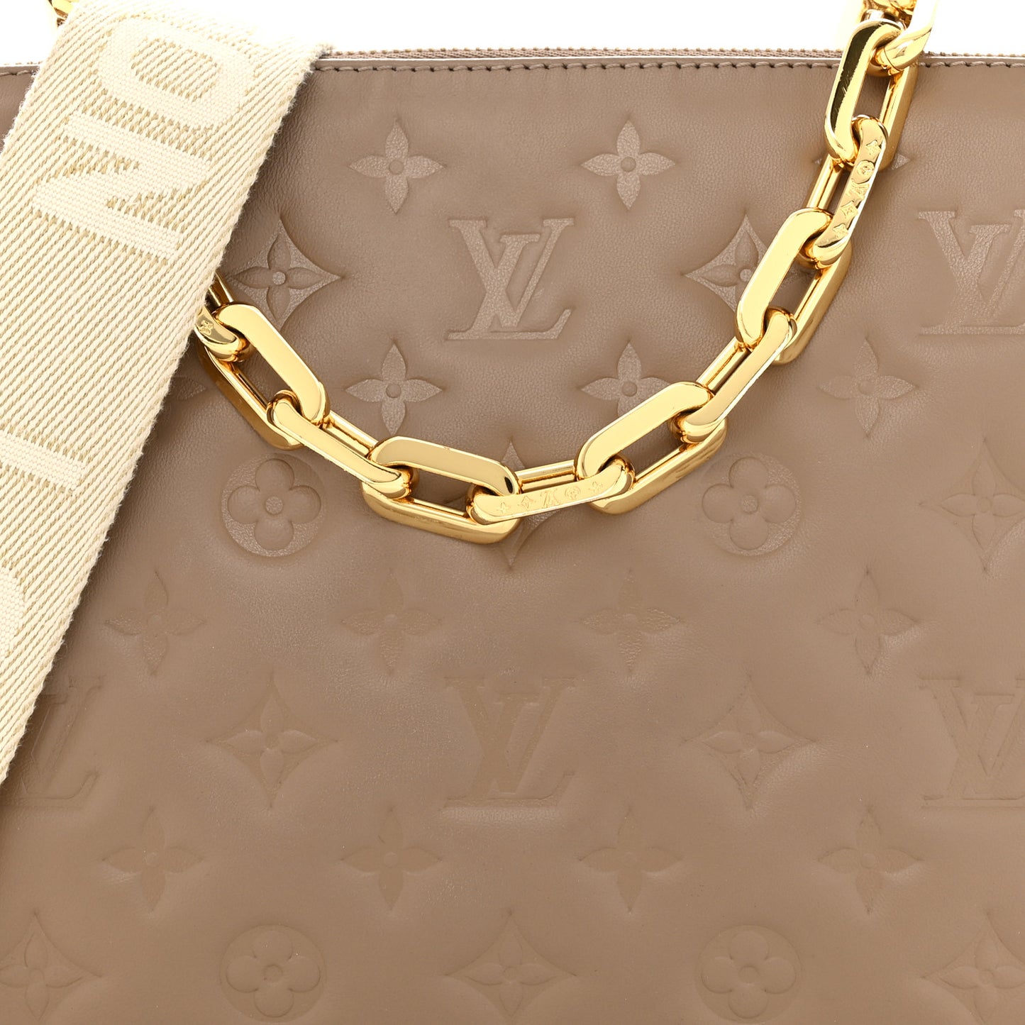 Lambskin Embossed Monogram Coussin PM Taupe