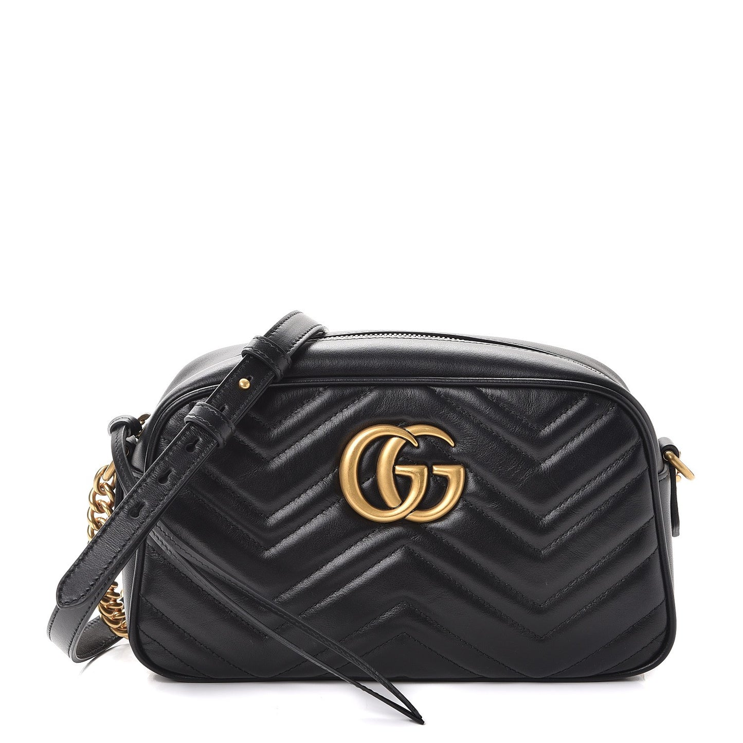 Calfskin Matelasse Small GG Marmont Chain Shoulder Bag Black