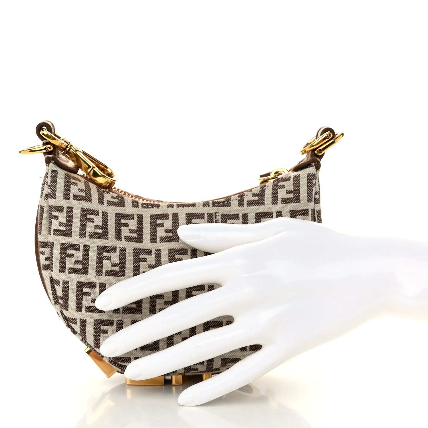 Fendi Fabric Jacquard FF 1974 Nano Fendigraphy Hobo Charm Beige 2 of 11