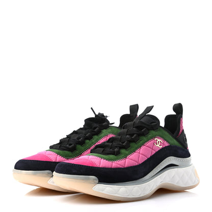 Chanel Velvet Calfskin Mixed Fibers CC Sneakers 41 Dark Pink Green 2 of 8