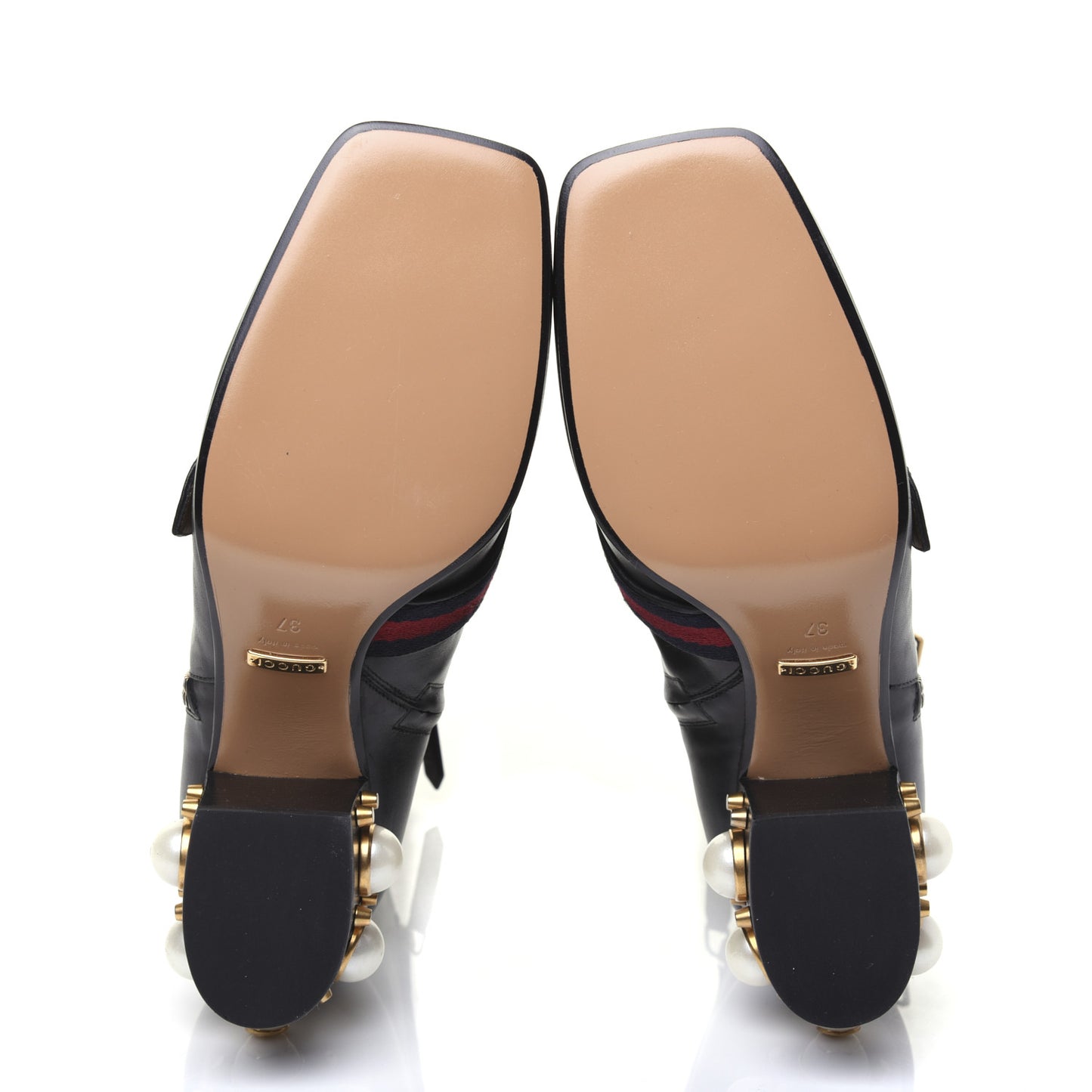 Betis Glamour Calfskin Web Pearl Embellished Peyton 75mm Ankle Boots 37 Black