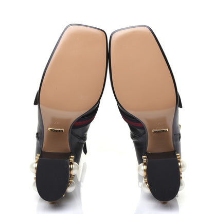 Gucci Betis Glamour Calfskin Web Pearl Embellished Peyton 75mm Ankle Boots 37 Black 8 of 19