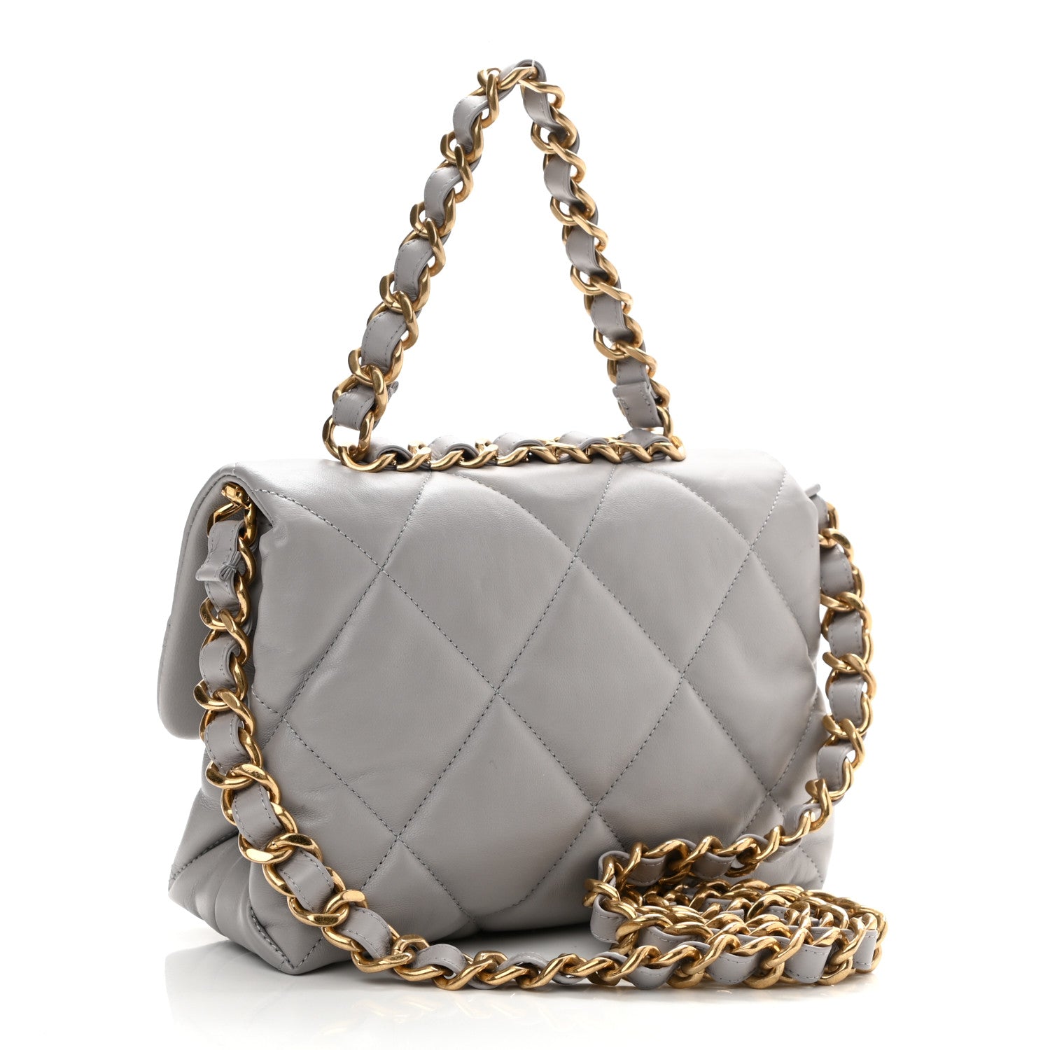Chanel Lambskin Quilted Chain Top Handle Flap Light Grey 3 of 10