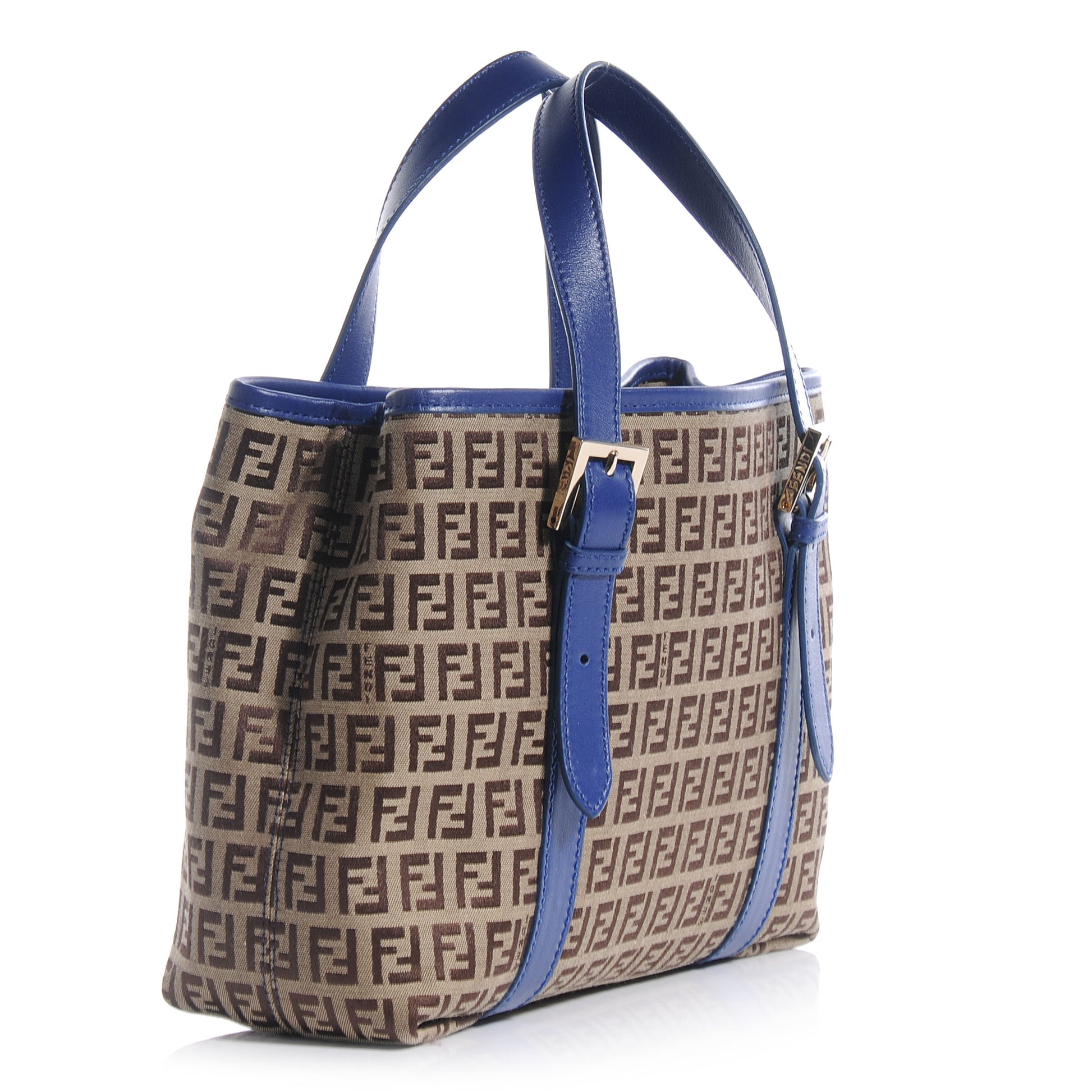 Fendi Zucchino Vitello Small Tote Mogano Panna Blue 3 of 9