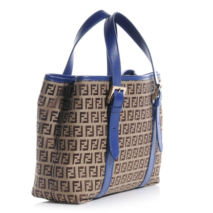 Fendi Zucchino Vitello Small Tote Mogano Panna Blue 3 of 9
