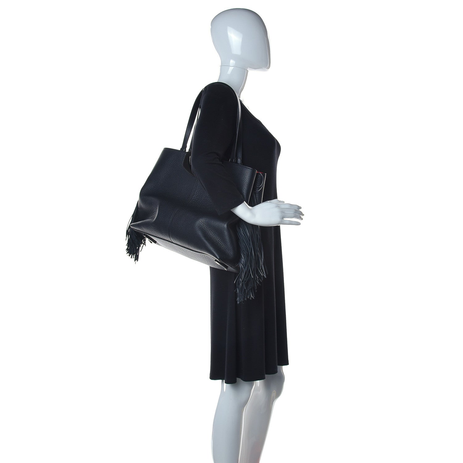 Christian Louboutin Grained Calfskin Passage Fringe Shopping Tote Black 2 of 13