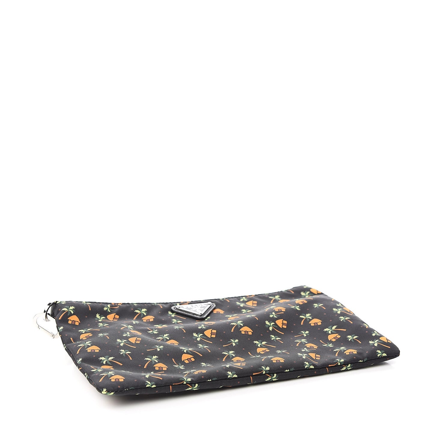 Tessuto Nylon Palm Tree Print Pouch Black