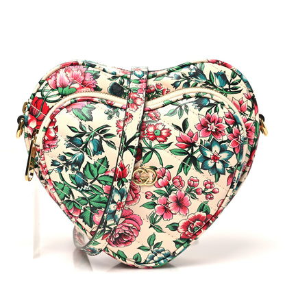 Gucci Calfskin Matelasse Diagonal Brit Roses Print Mini Interlocking G Heart Shoulder Bag  White Multicolor 1 of 9