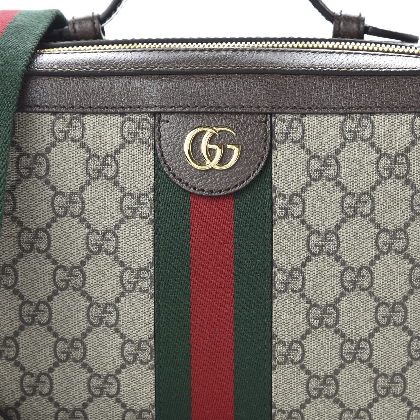 GG Supreme Monogram Web Small Ophidia Top Handle Shoulder Bag Brown