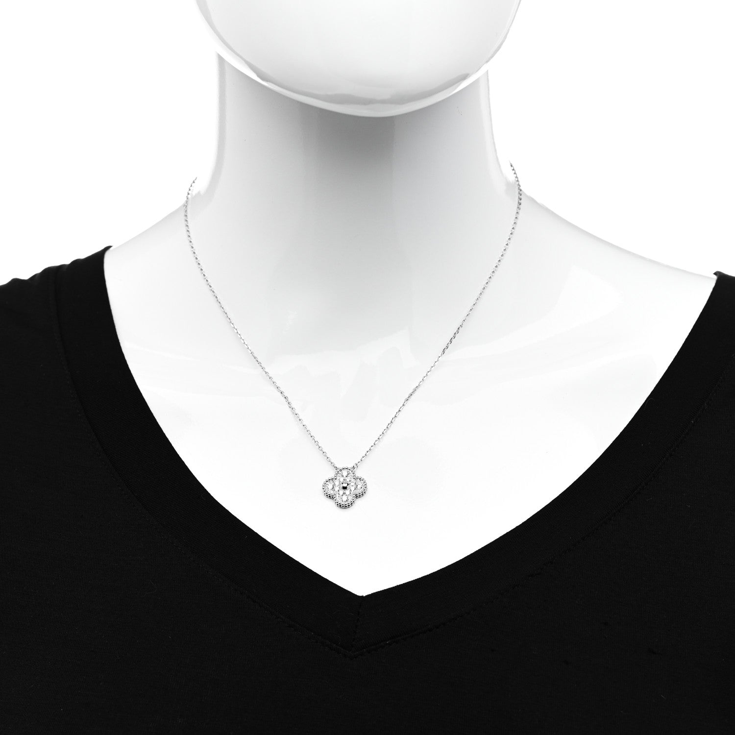 Van Cleef & Arpels 18K White Gold Diamond Vintage Alhambra Pendant Necklace 2 of 6