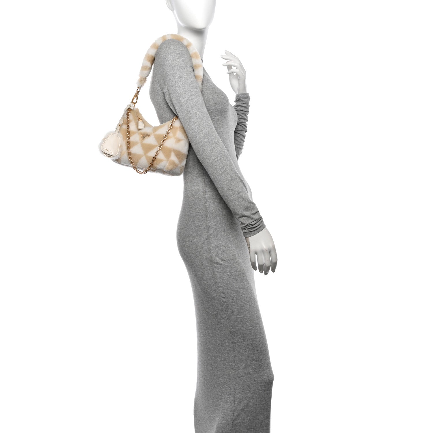 Prada Montone Shearling Nappa Mini Re-Edition Shoulder Bag Ecru Bianco 2 of 9