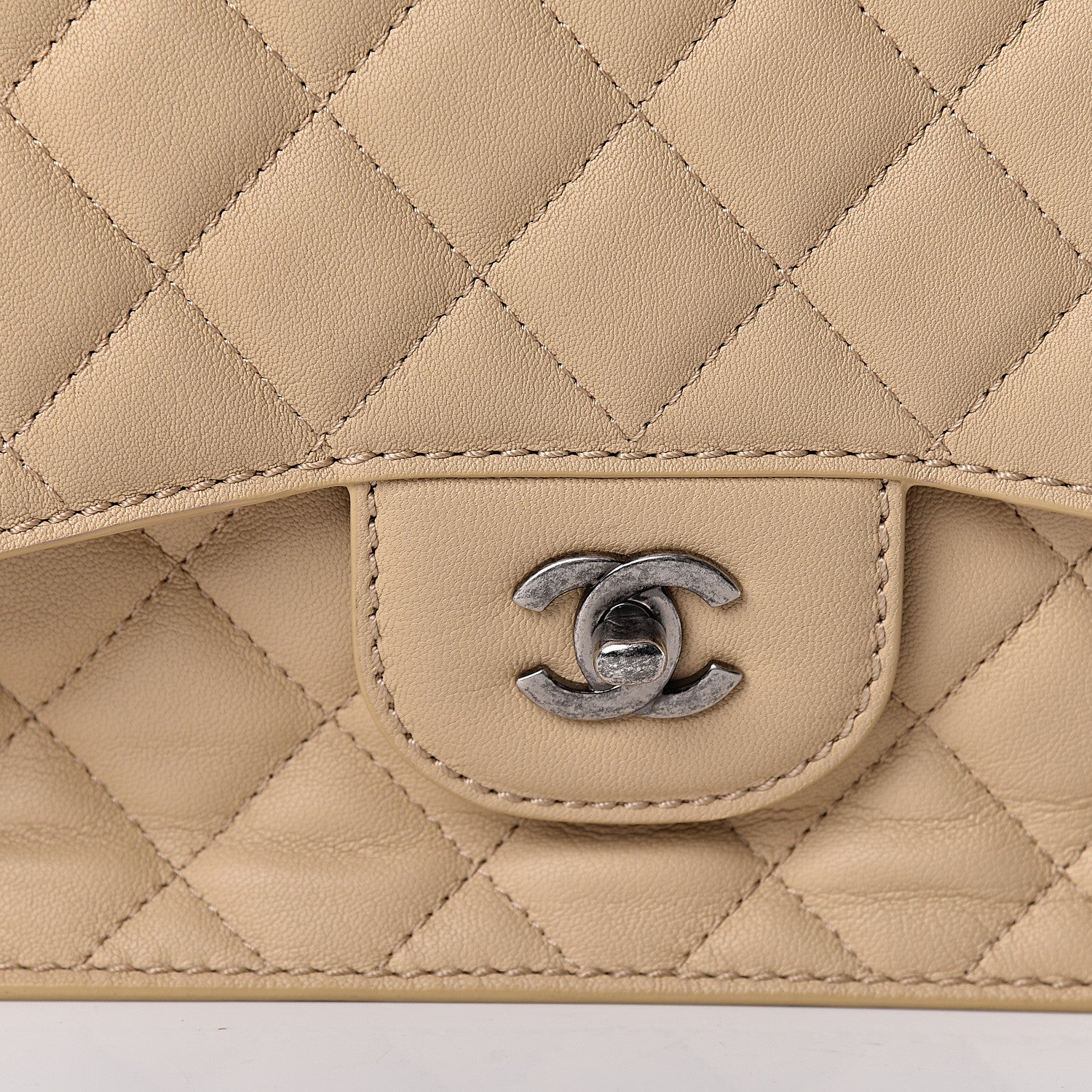 Chanel Lambskin Quilted Large Natural CC Flap Beige 9 of 12
