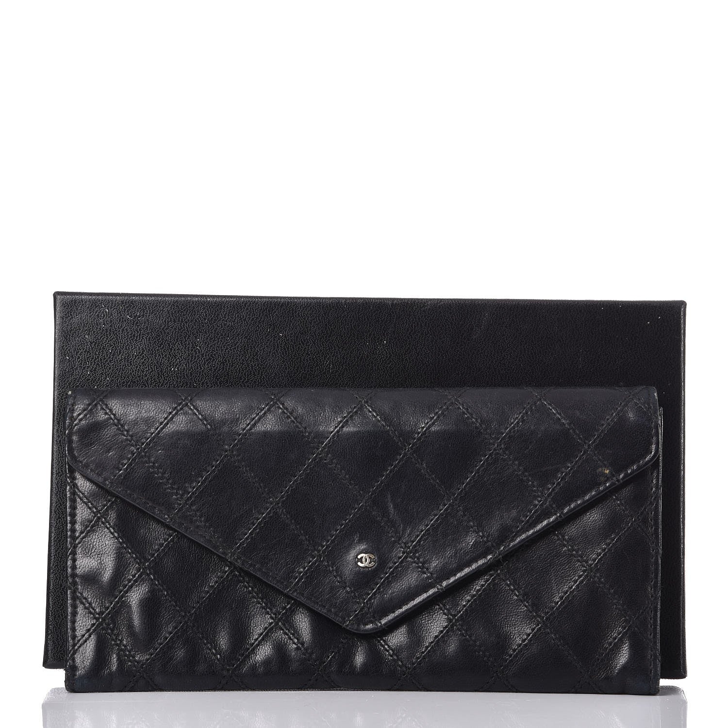 Chanel Lambskin Diamond Stitched Envelope Long Flap Wallet Black 13 of 13
