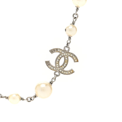 Chanel Graduated Pearl Crystal CC Long Necklace Silver 4 of 8