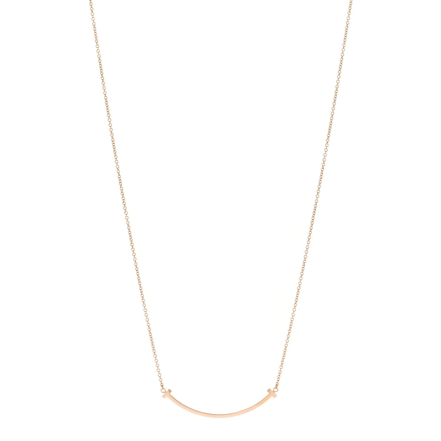 Tiffany 18K Rose Gold Small T Smile Pendant Necklace 1 of 5