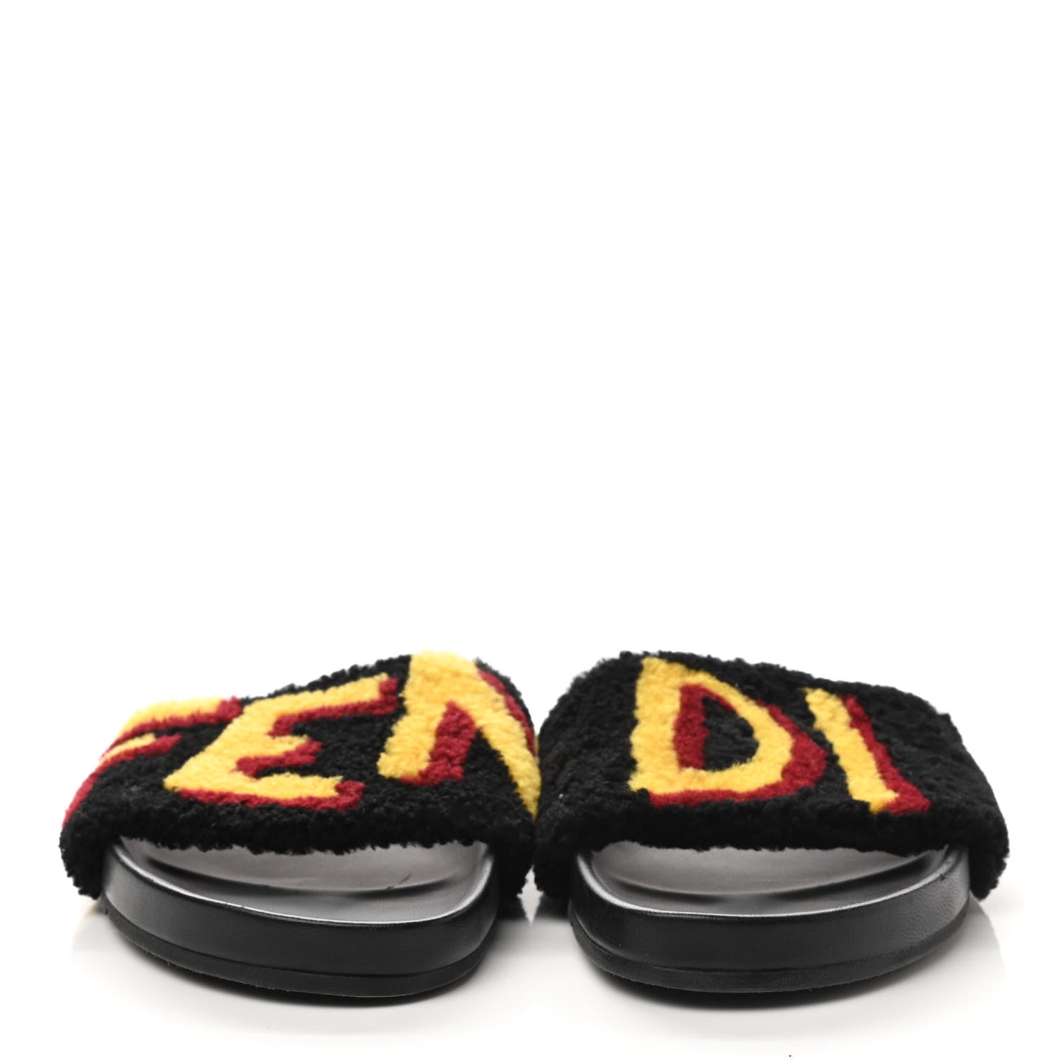 Fendi Shearling Logo Mens Slide Sandals 8 Black Giallo Ribes 2 of 8