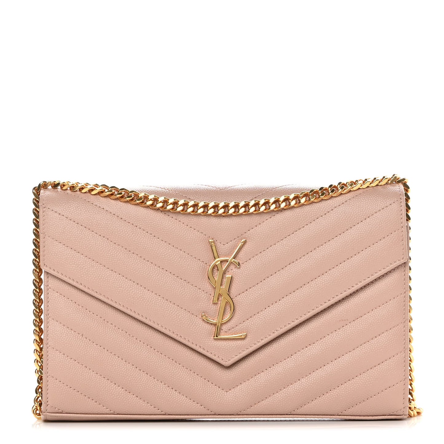 Grain De Poudre Matelasse Chevron Monogram Chain Wallet Nude Powder