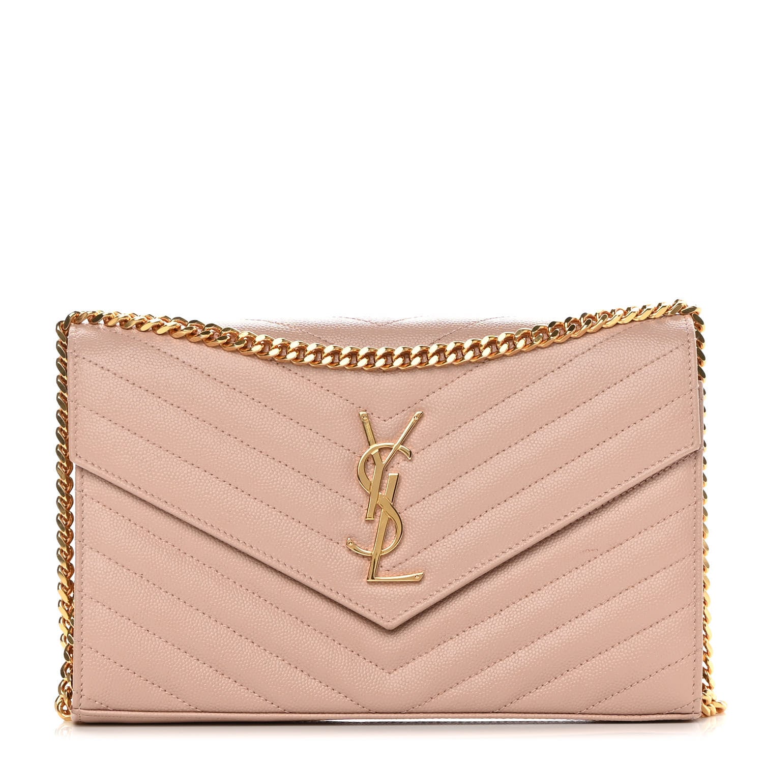 Saint Laurent Grain De Poudre Matelasse Chevron Monogram Chain Wallet Nude Powder 1 of 13