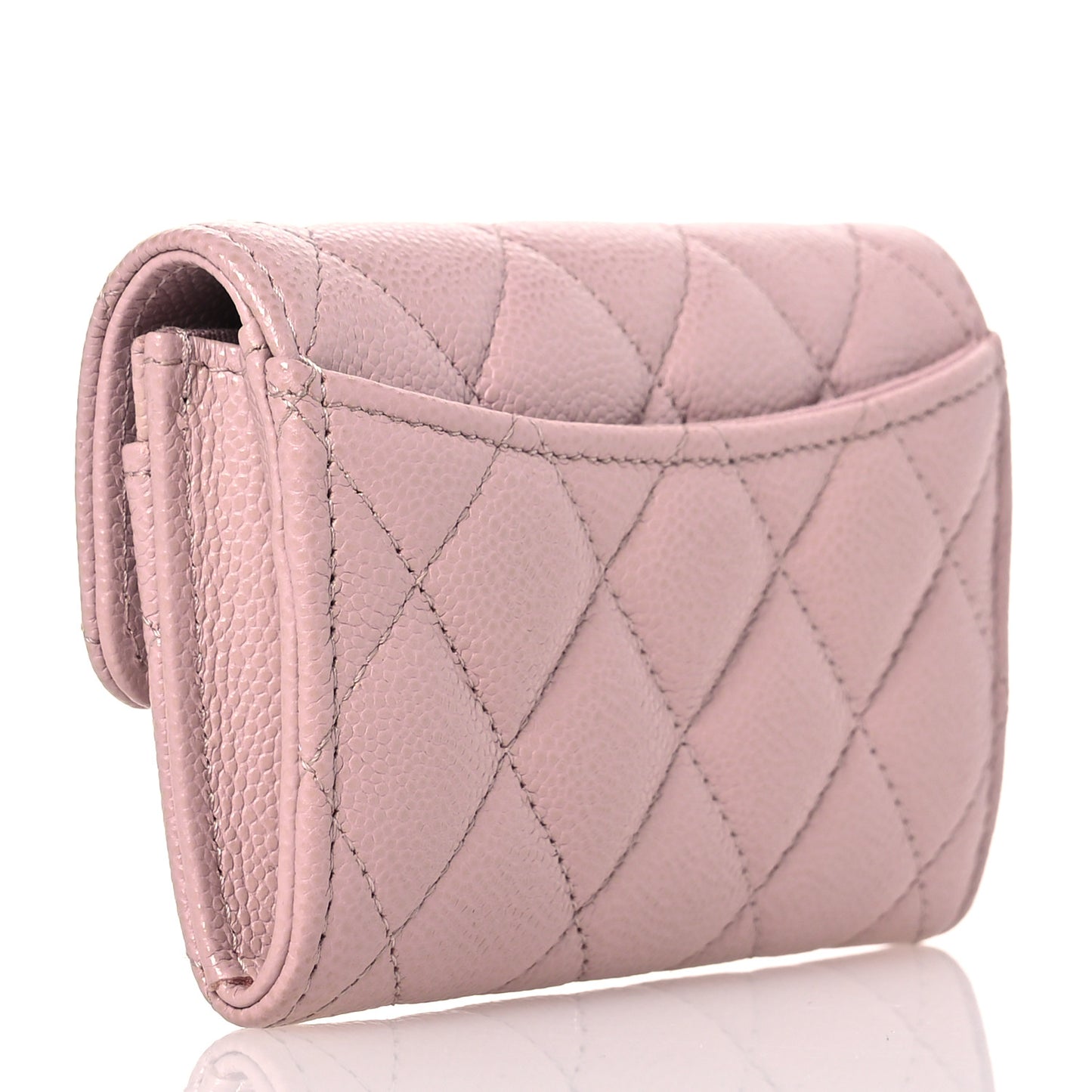 Caviar Quilted Flap Card Holder Wallet Light Pink